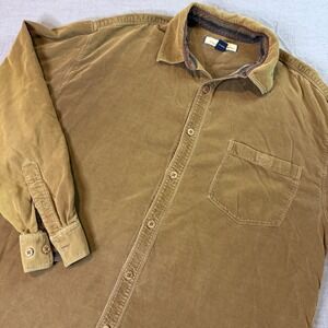 Tommy Bahama Corduroy Silk Blend Button Down Shirt Mens Sz L Tan Long Sleeve